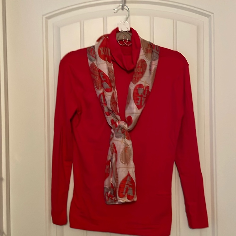 Turtleneck, scarf and earrings